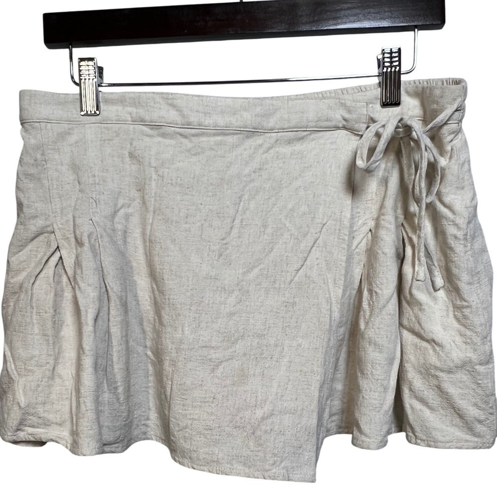 Bohme Womens Oatmeal Beige Cotton Linen Blend Wrap Skort JPS10251 Large